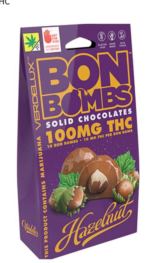 Verdelux - Chocolate BON BOMBS Hazelnut Dark Edibles - 10pk 100mg THC - Hybrid