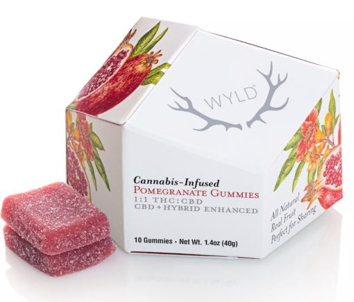 WYLD - Pomegranate 1:1 CBD + Hybrid Enhanced Gummies | 100mg THC:100mg CBD - Hybrid